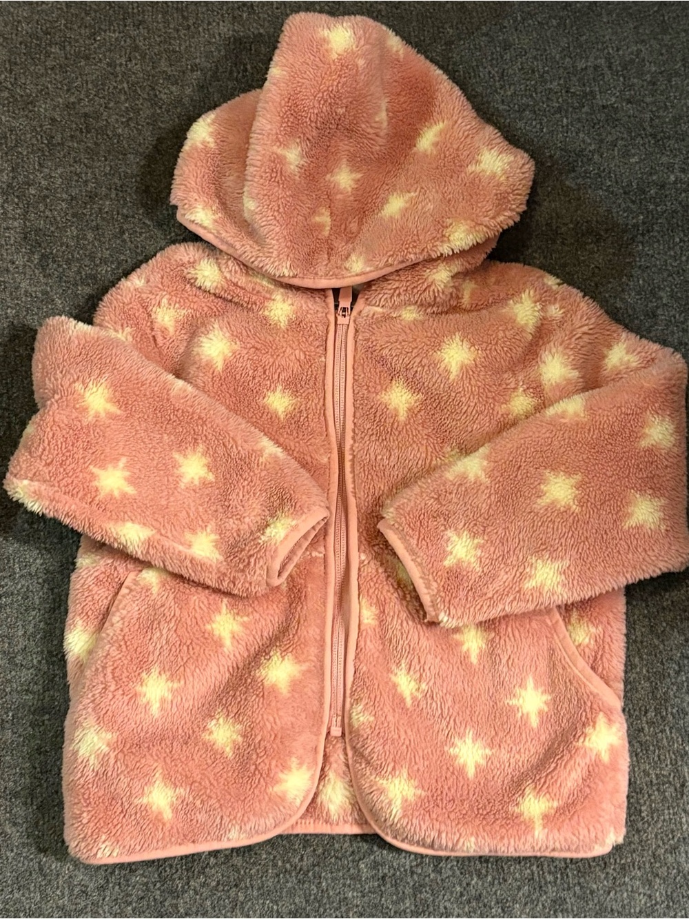 Hanna Andersson Pink Star Plush Hooded Zip Jacket